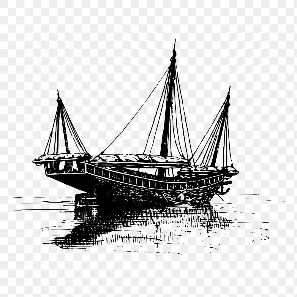 Antique ship png sticker maritime illustration, transparent background. Free public domain CC0 image.