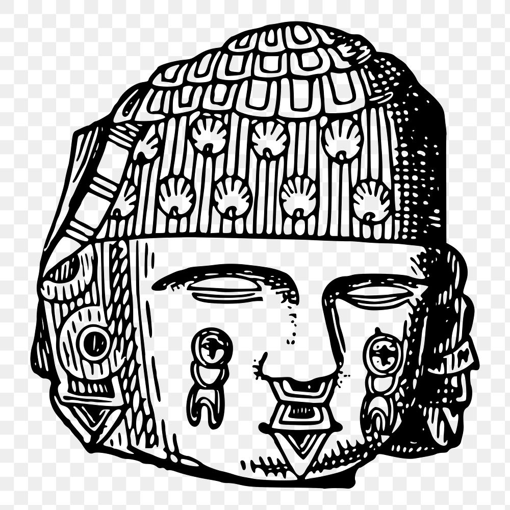 Aztec sculpture head png sticker illustration, transparent background. Free public domain CC0 image.