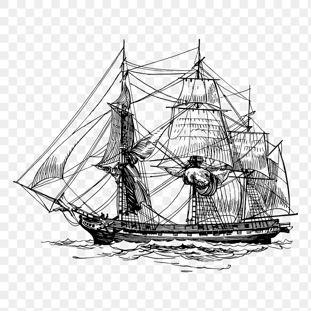 Sailing ship png sticker illustration, transparent background. Free public domain CC0 image.