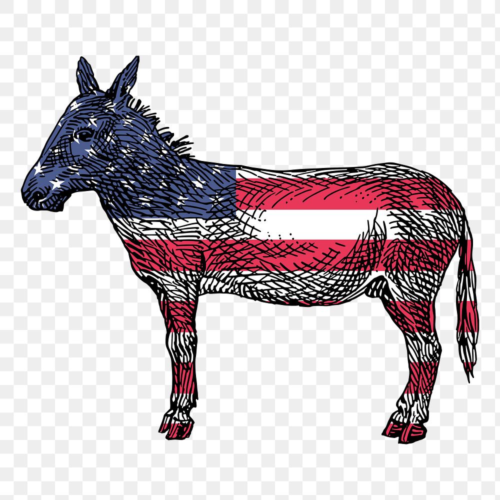 Png American flag donkey sticker illustration, transparent background. Free public domain CC0 image.