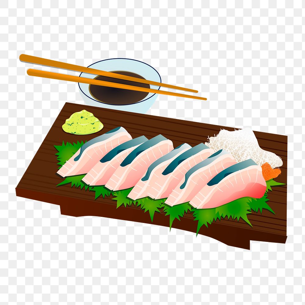 Sushi sashimi png sticker, Japanese food illustration on transparent background. Free public domain CC0 image.