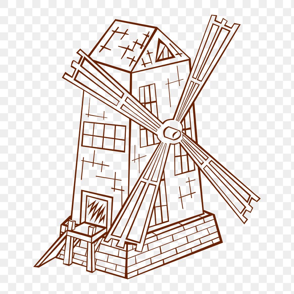 Vintage windmill png sticker, environment illustration on transparent background. Free public domain CC0 image.