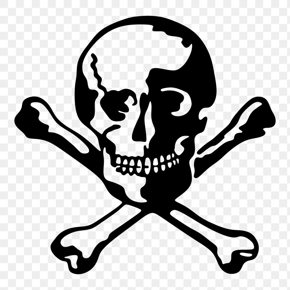 Pirate skull png sticker, crossed bones illustration on transparent background. Free public domain CC0 image.