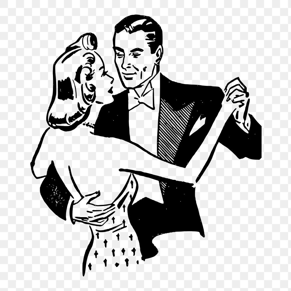 Png vintage couple dancing sticker, people illustration on transparent background. Free public domain CC0 image.