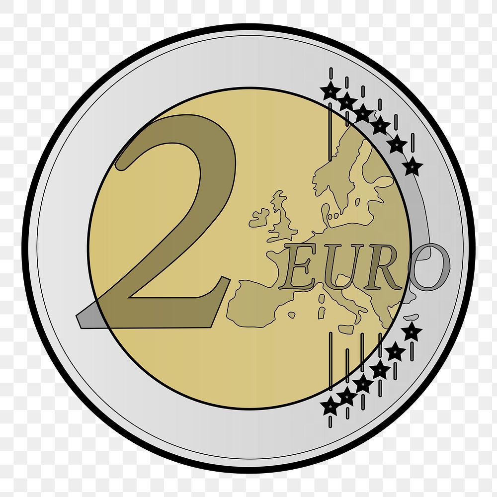 2 Euro coin png sticker, object illustration on transparent background. Free public domain CC0 image.