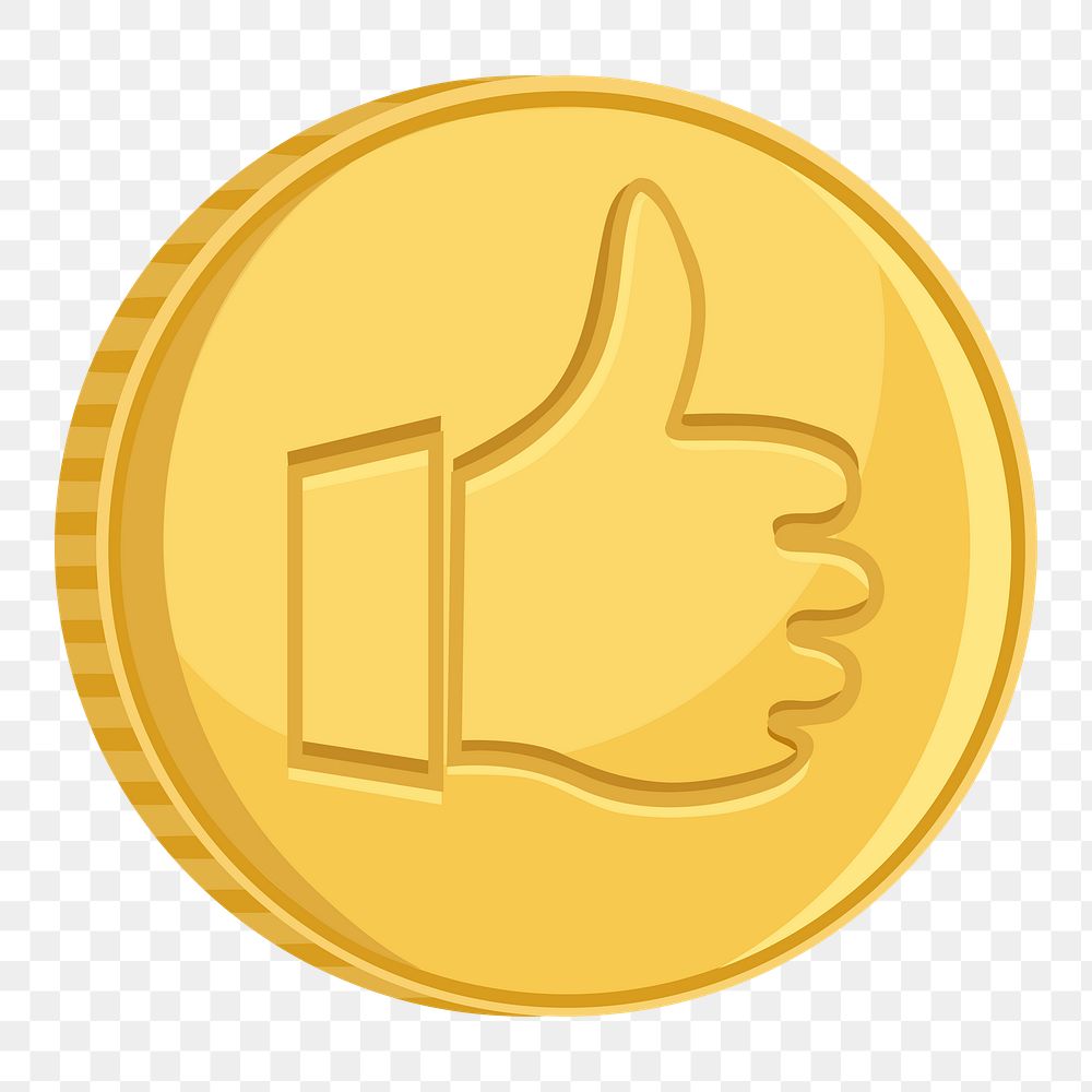 Thumbs up png coin sticker, object illustration on transparent background. Free public domain CC0 image.