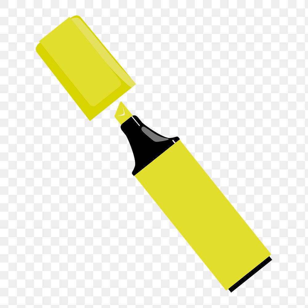 PNG yellow highlighter marker sticker, stationery illustration on transparent background. Free public domain CC0 image.