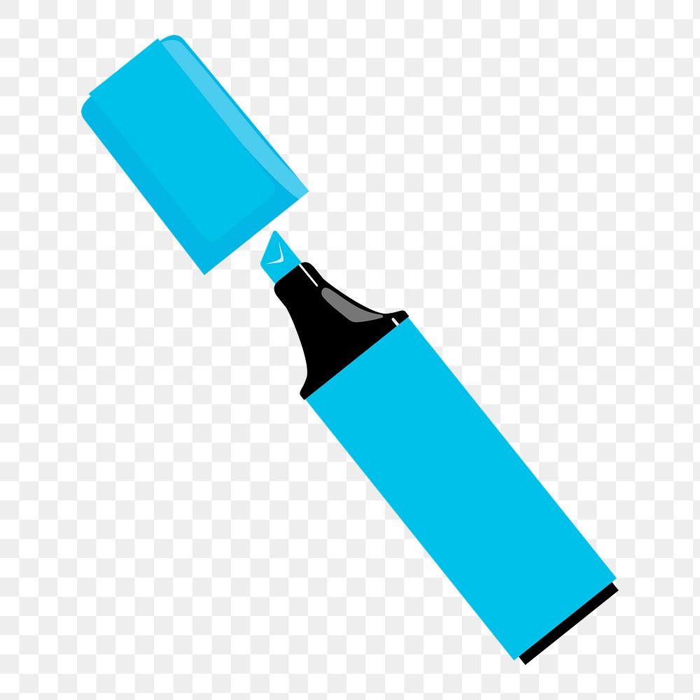 PNG blue highlighter marker sticker, stationery illustration on transparent background. Free public domain CC0 image.