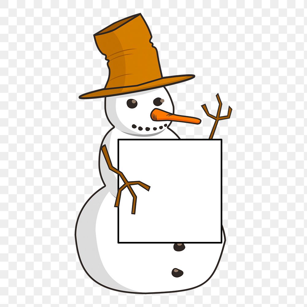 Snowman png holding sign frame sticker, decoration illustration on transparent background. Free public domain CC0 image.
