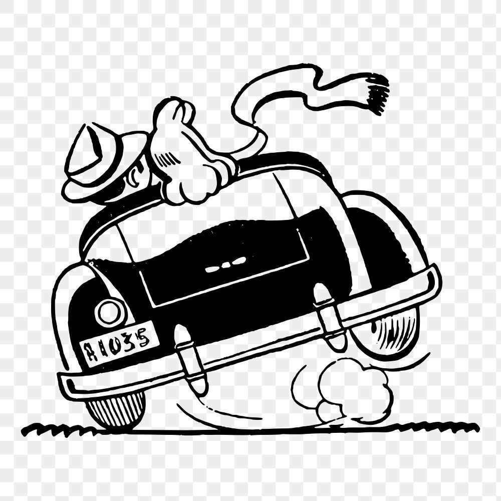 Couple driving png sticker, classic car illustration, transparent background. Free public domain CC0 image