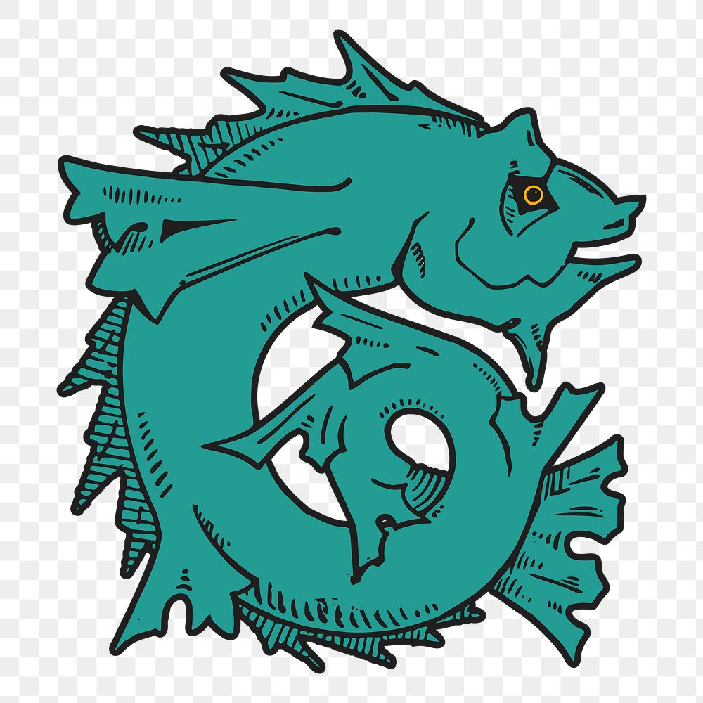 Mythical fish png sticker, animal illustration, transparent background. Free public domain CC0 image