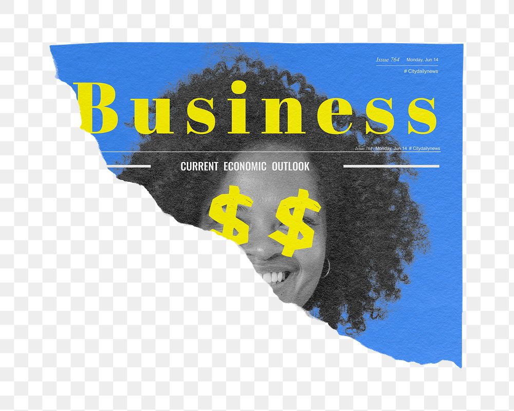 Business economics png sticker, ripped newspaper, financial investment headline, transparent background