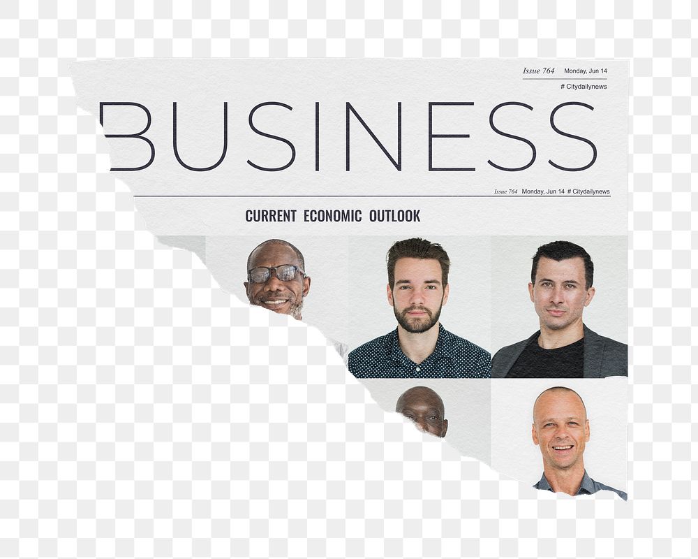 Diverse businessmen png ripped newspaper sticker, business headline, transparent background