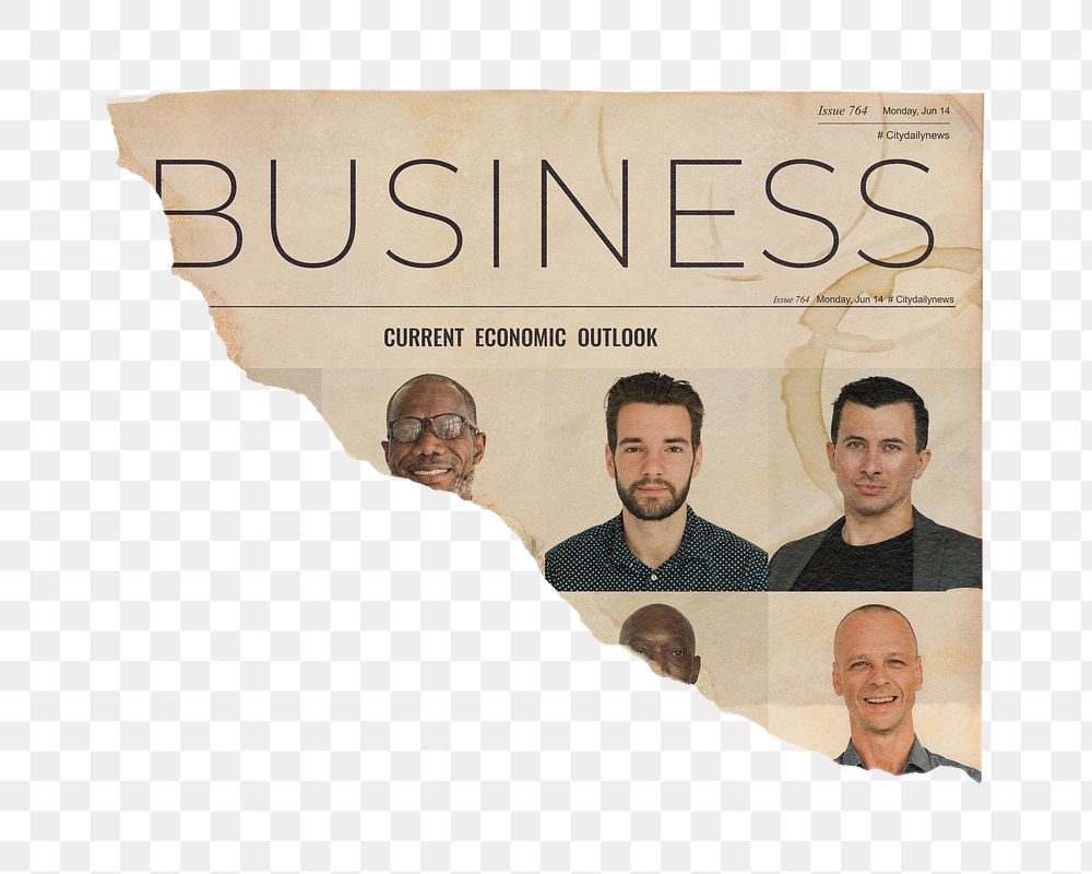 Diverse businessmen png ripped newspaper sticker, business headline, transparent background