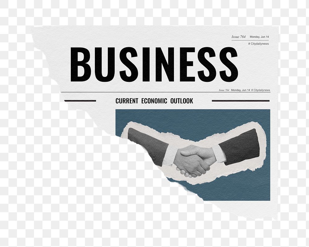 Business handshake png sticker, networking photo on ripped newspaper, transparent background