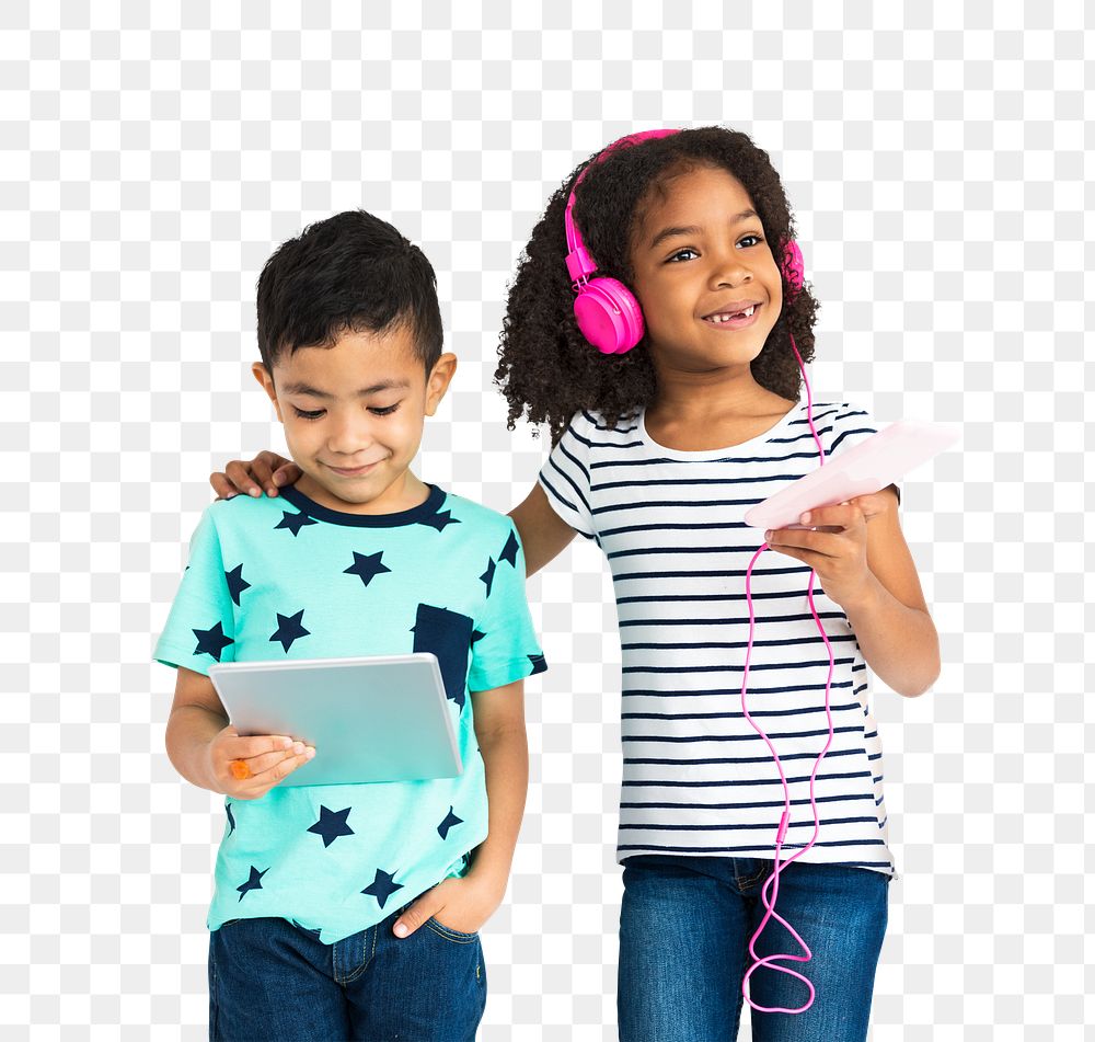 Kids listening to music png sticker, transparent background