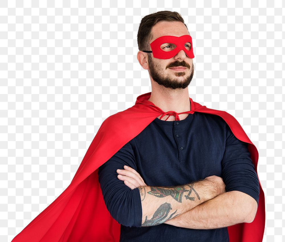 Superhero tattooed man png sticker, transparent background