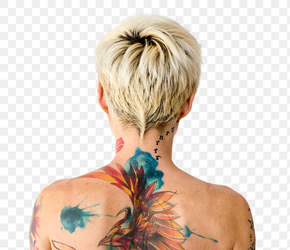 Tattooed woman's back png sticker, transparent background