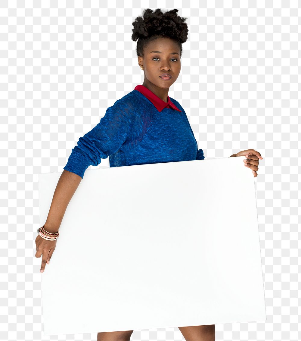 African-American girl png holding sign sticker, transparent background