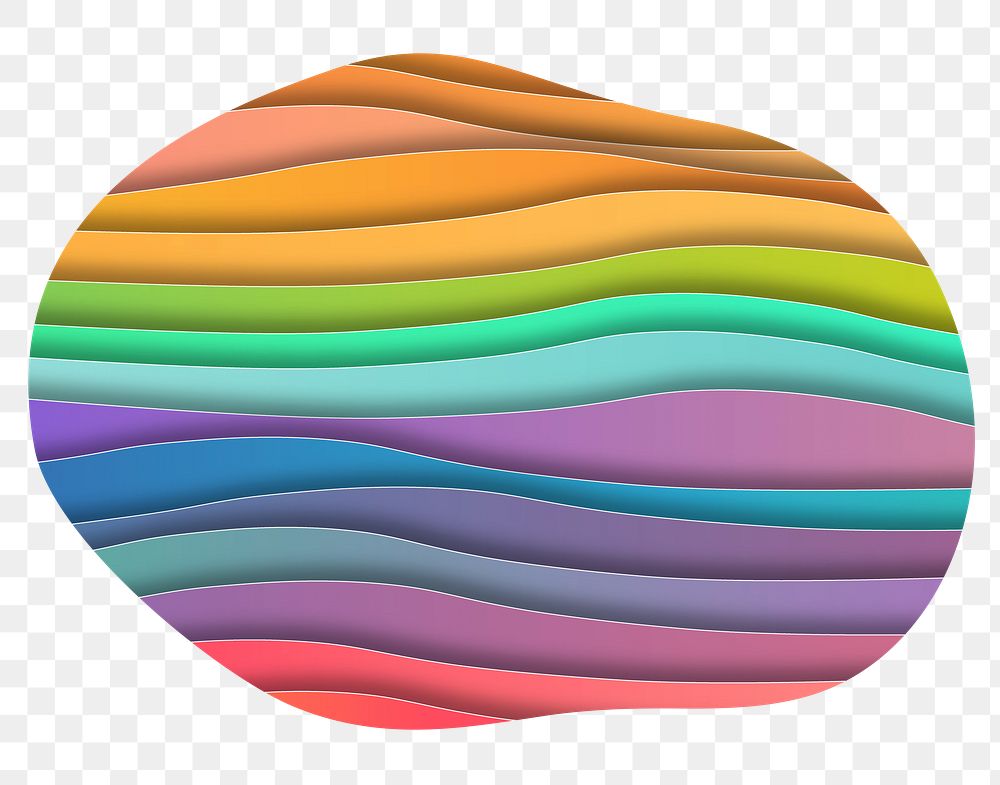 Rainbow paper png waves badge sticker, texture photo in blob shape, transparent background
