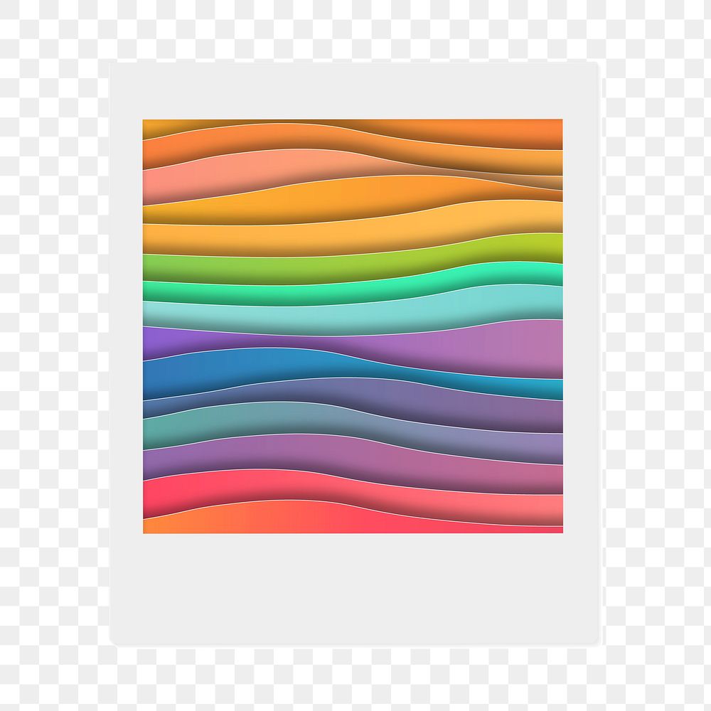 Rainbow paper png waves sticker, texture  instant photo, transparent background