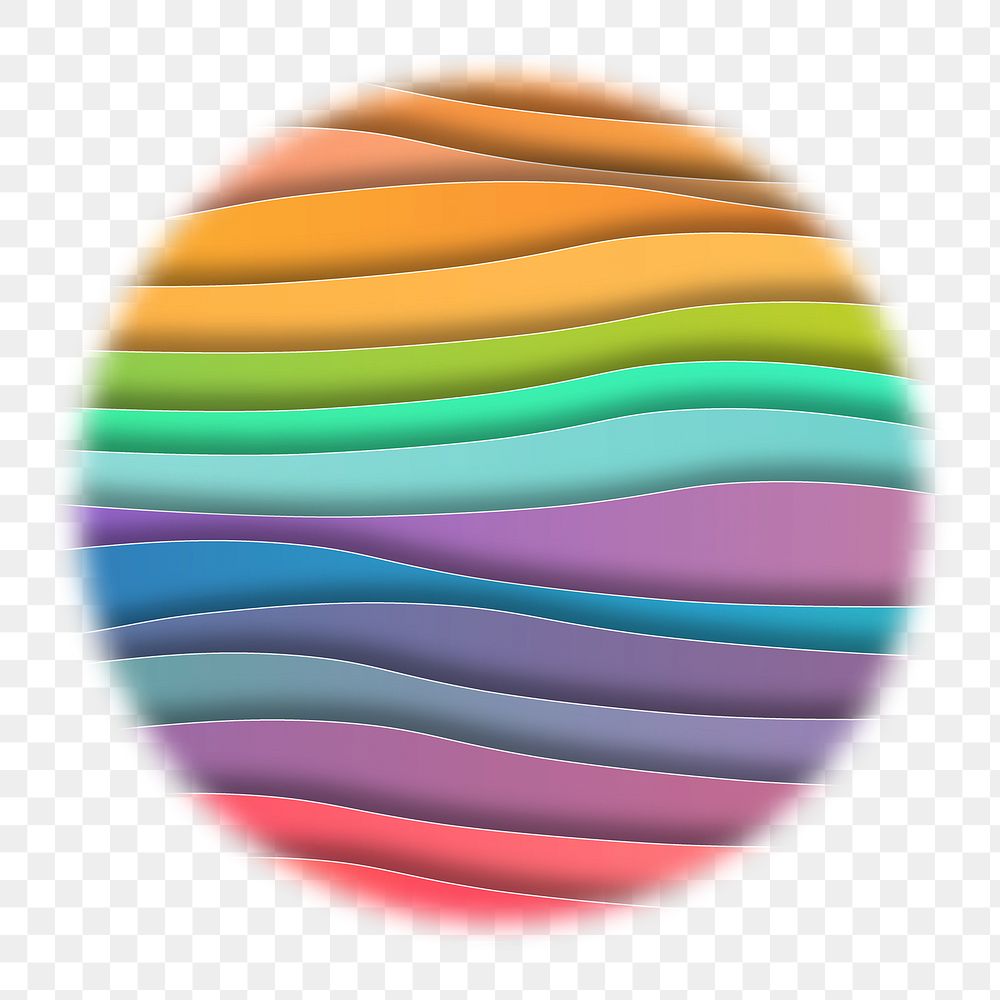 Rainbow paper png waves badge sticker, texture photo in soft edge circle, transparent background