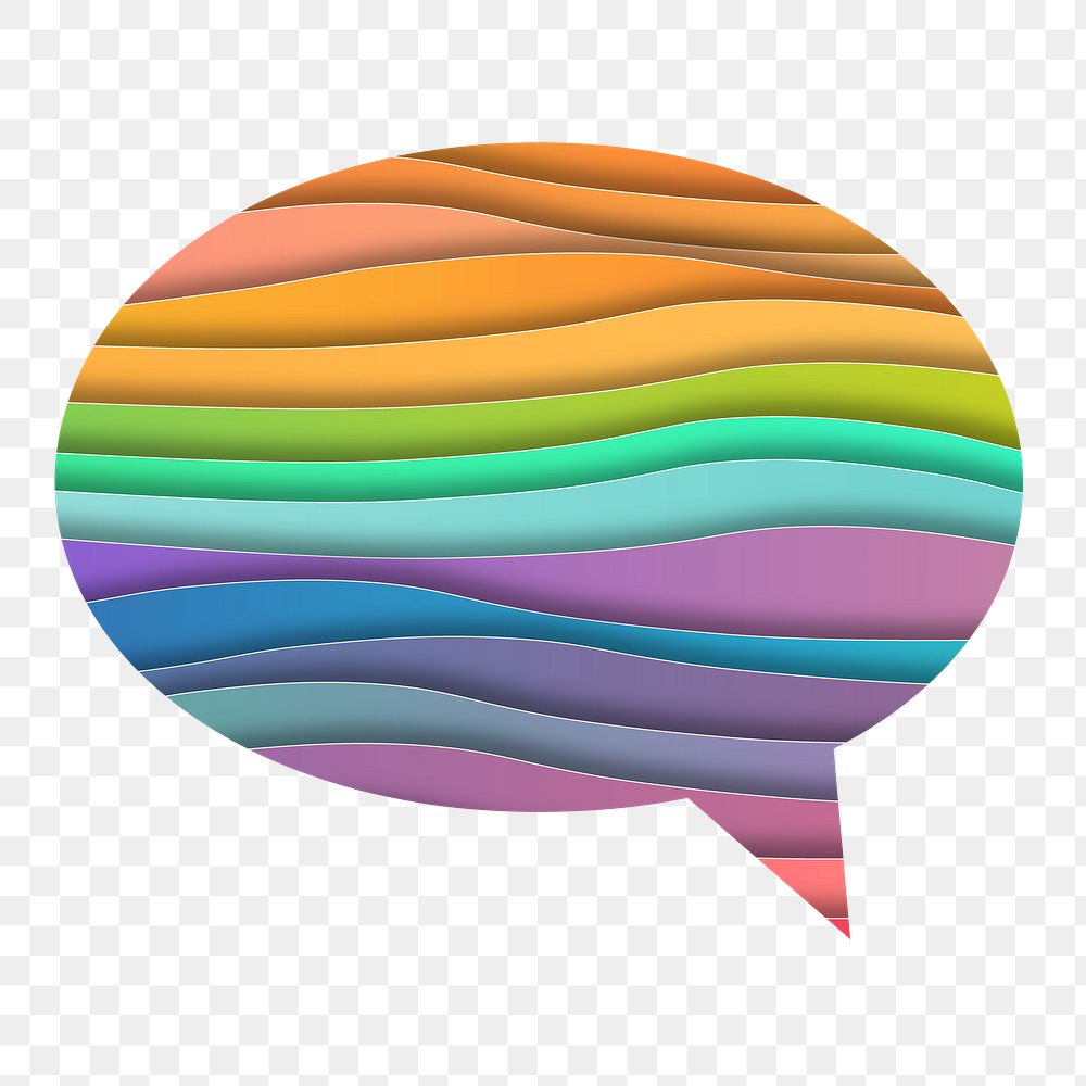 Rainbow paper png waves badge sticker, texture photo in speech bubble, transparent background