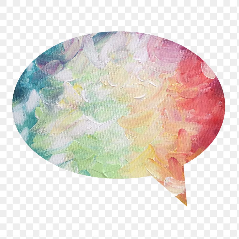 Colorful abstract png painting badge sticker, art photo in speech bubble, transparent background