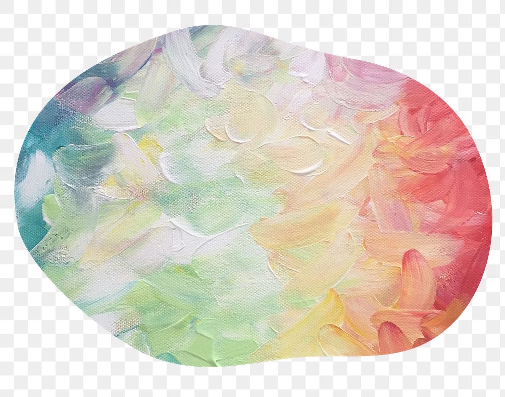 Colorful abstract png painting badge sticker, art photo in blob shape, transparent background