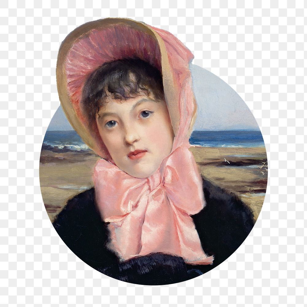 Png The Pink Capeline badge sticker, Jacques-Emile Blanche's famous painting, transparent background. Remixed by rawpixel