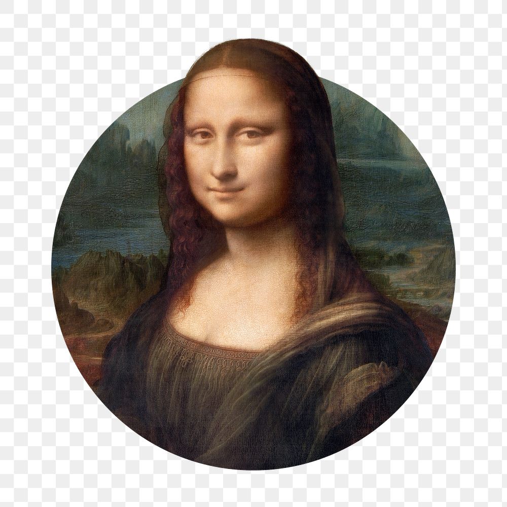 Mona Lisa png badge sticker, Leonardo da Vinci's famous painting, transparent background. Remixed by rawpixel