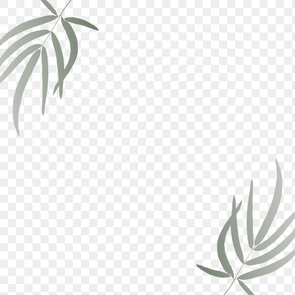 Gray leaf frame png, minimal illustration, transparent background