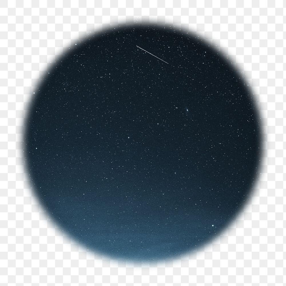 Shooting star png on starry sky badge sticker, aesthetic photo in blur edge circle, transparent background