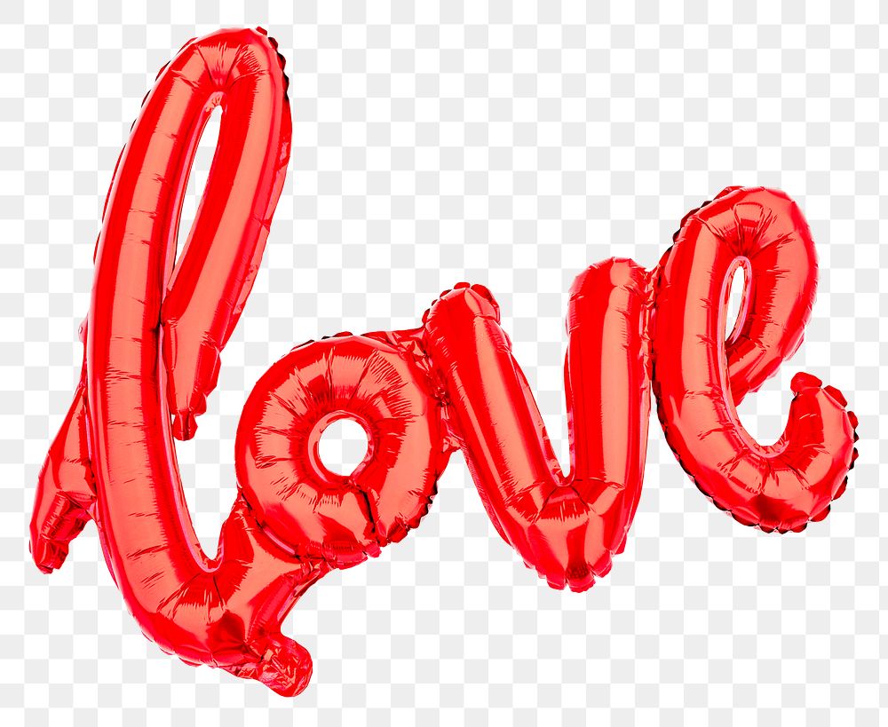 Love word png, red letter foil balloon collage element, transparent background