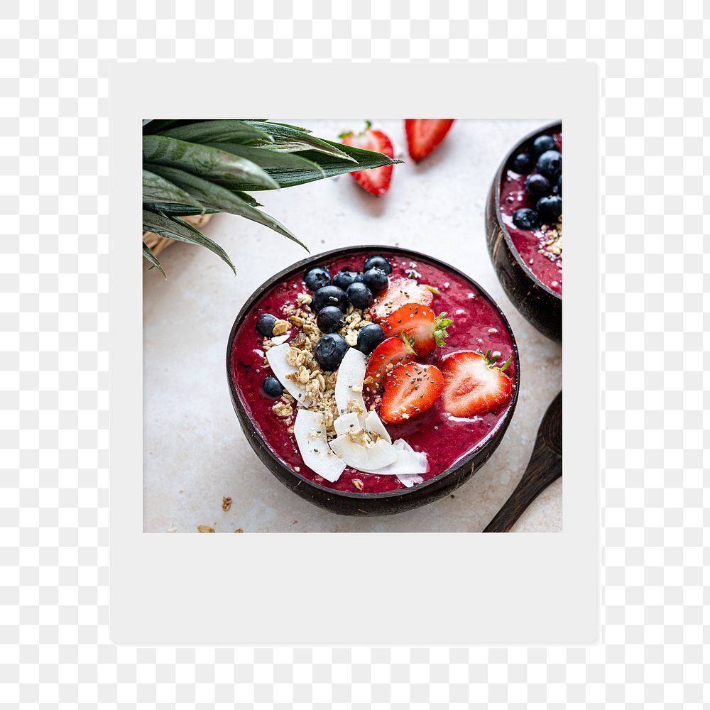 Acai bowl png sticker, healthy food  instant photo, transparent background