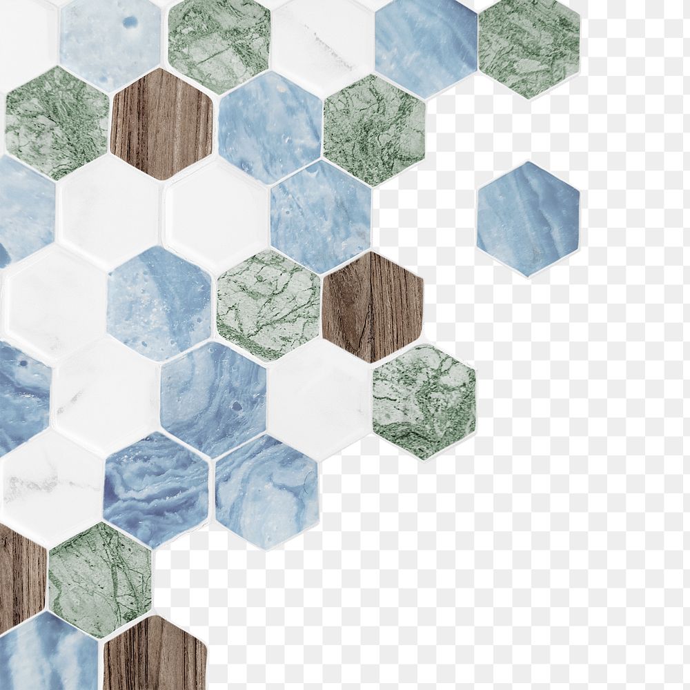 Hexagon tile png border, transparent background