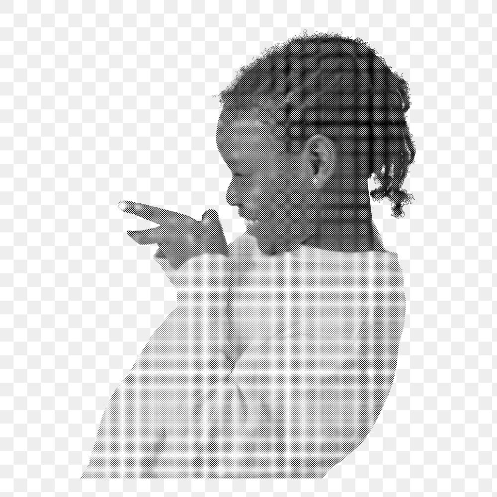 Png joyful African kid sticker, black and white, transparent background