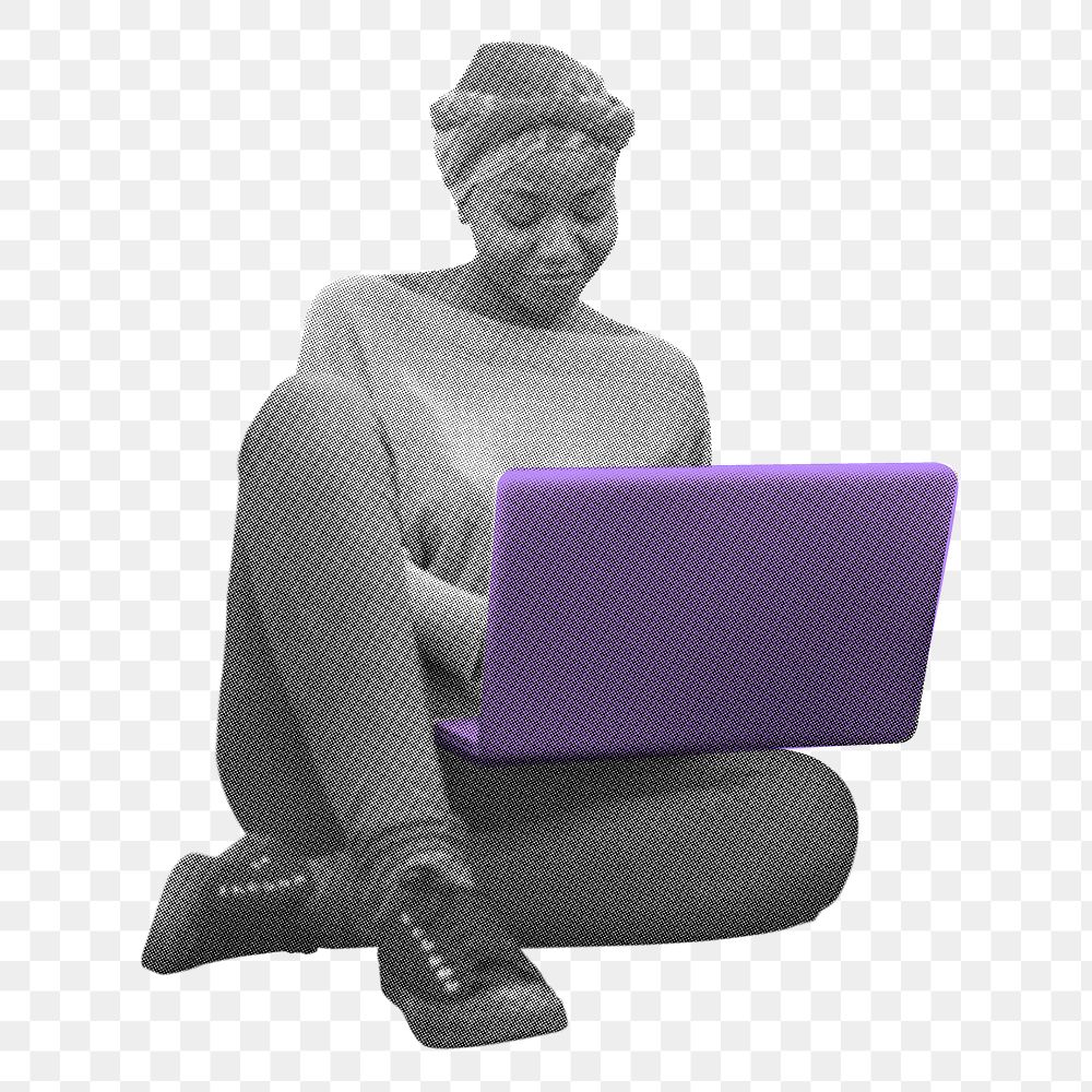 Png African woman using laptop sticker, education color pop design, transparent background