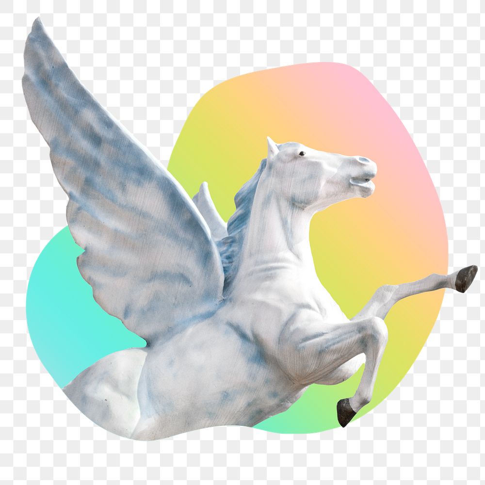 Pegasus png badge sticker, mythical creature photo in blob shape, transparent background