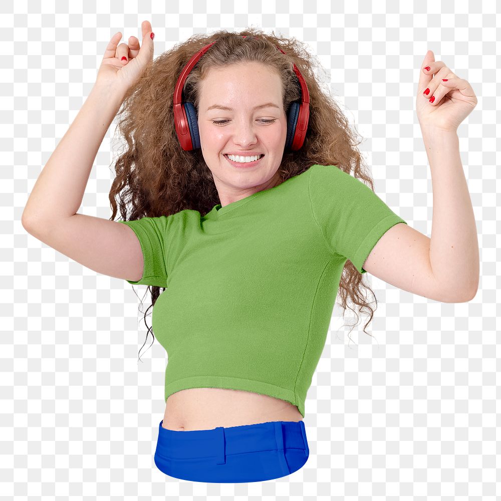 Happy woman dancing png sticker, transparent background