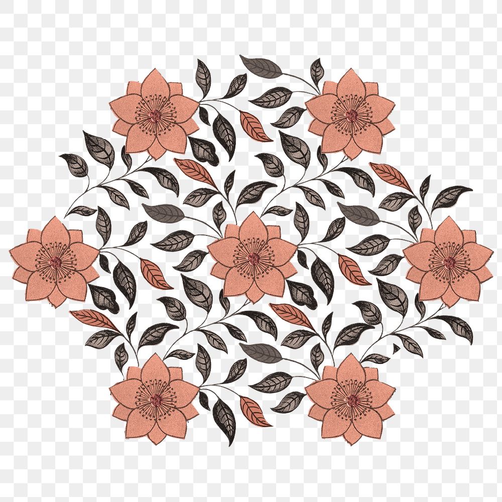 Oriental flower png sticker, decorative design element on transparent background