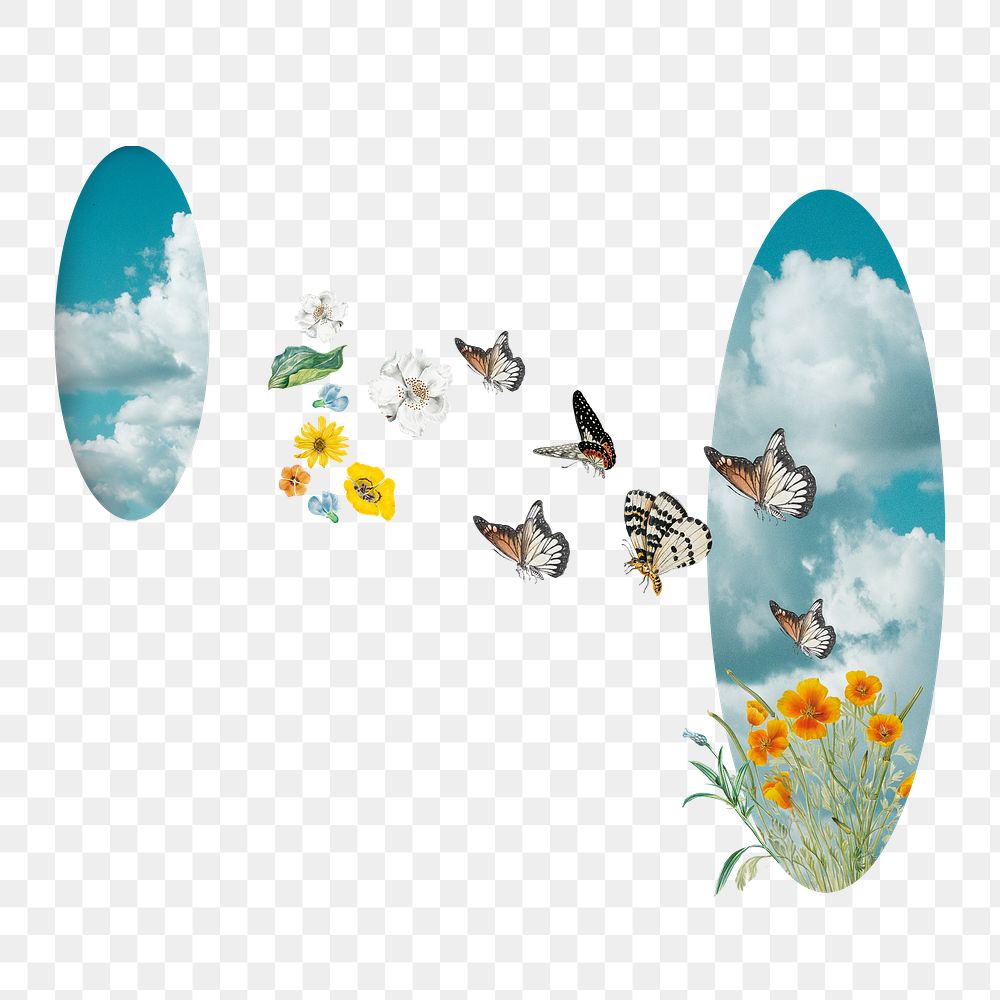 Png blue sky reflection mirror sticker, freedom design, transparent background