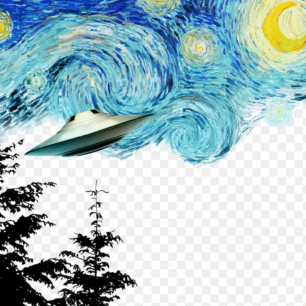 Png UFO Starry Night border, Van Gogh's famous painting remixed by rawpixel, transparent background