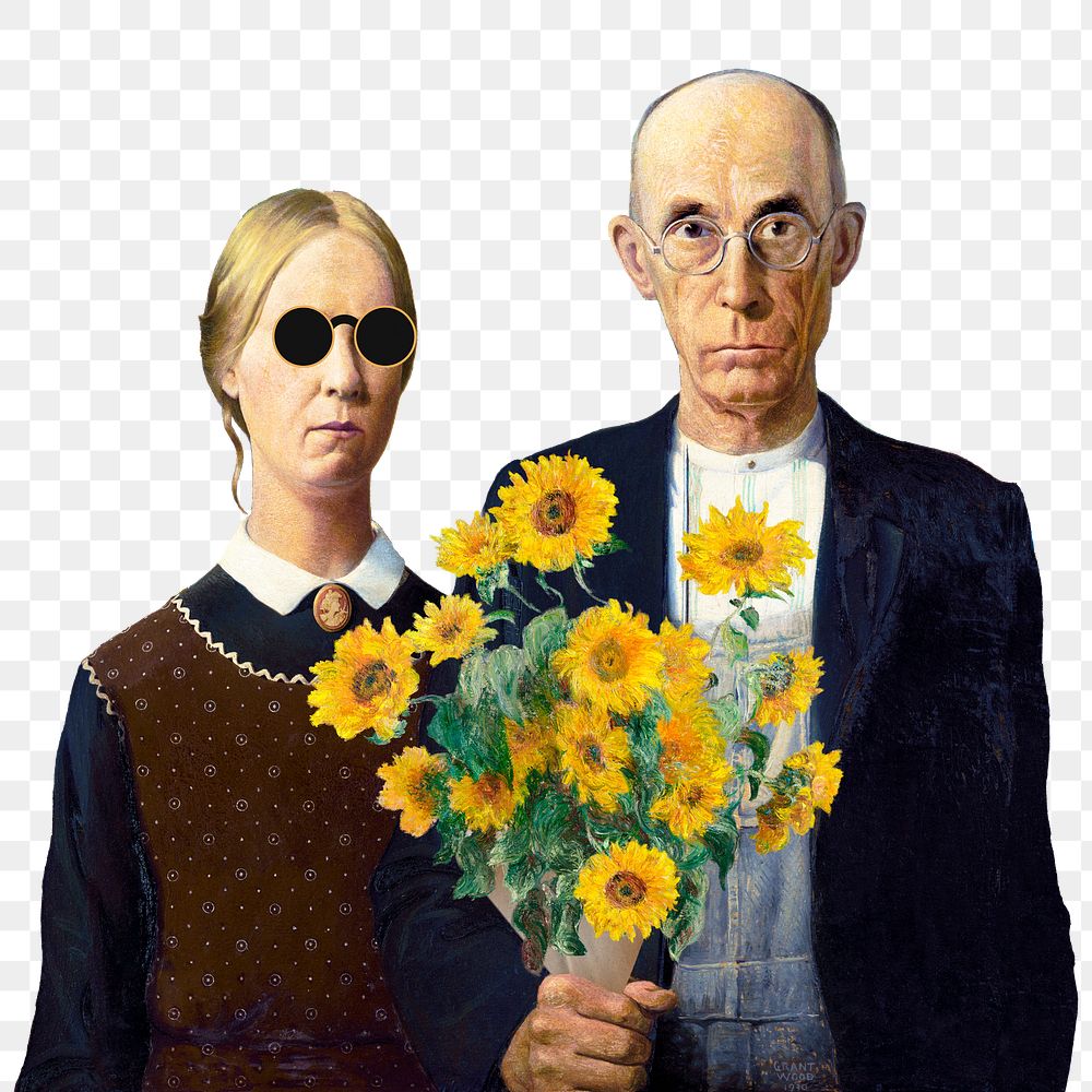 American Gothic png sticker, famous artwork remixed by rawpixel, transparent background