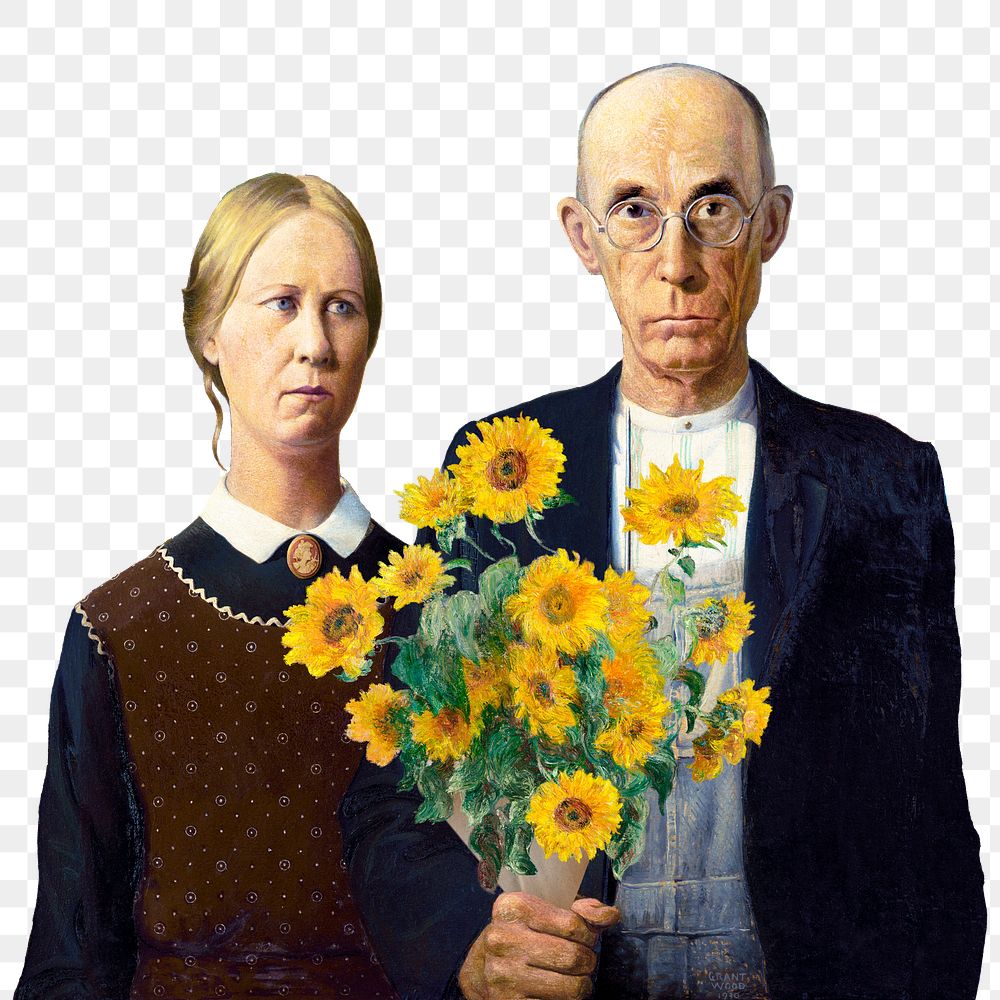 American Gothic png sticker, famous artwork remixed by rawpixel, transparent background
