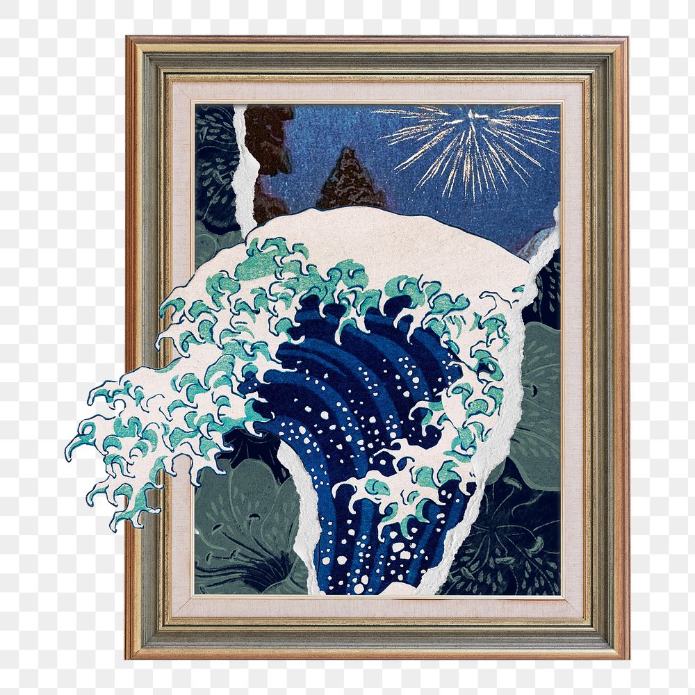 Png Great Wave frame sticker, Hokusai's artwork remixed by rawpixel, transparent background
