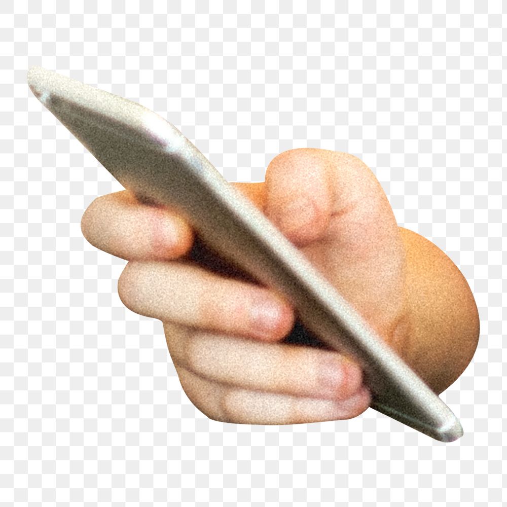 Png hand using phone sticker,  transparent background