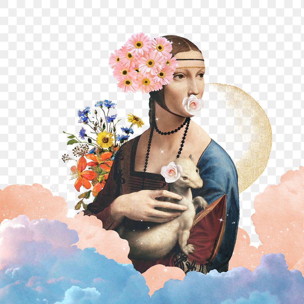 Png Lady with an Ermine border, Da Vinci's painting remixed by rawpixel, transparent background