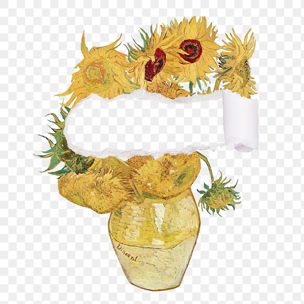 Sunflower png sticker, Van Gogh's famous artwork, copy space transparent background remixed by rawpixel