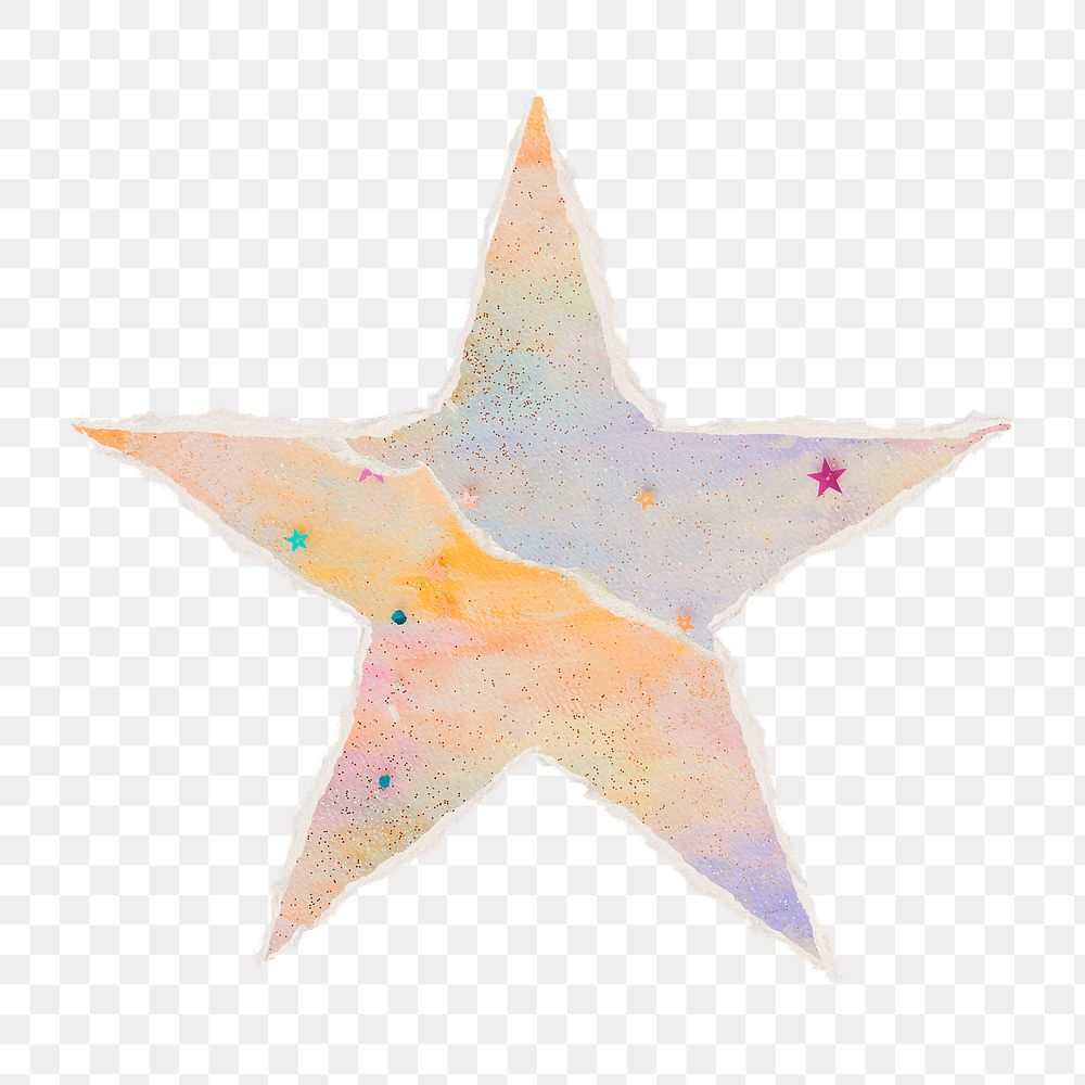 Gradient star png sticker, ripped paper transparent background